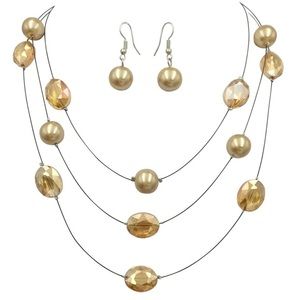 Topaz Glass Layered Illusion Necklace Earrings Set